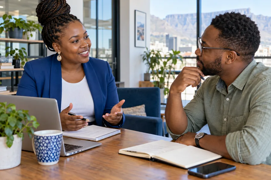 South African business owners discussing a project