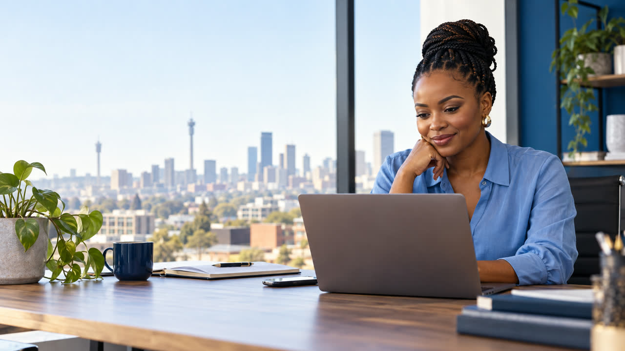 Business owner reviewing opportunities on a laptop